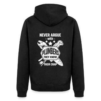Never argue with plumbers, you know - Unisex Premium Organic Zip Hoodie - black - Back - Nico (187cm)