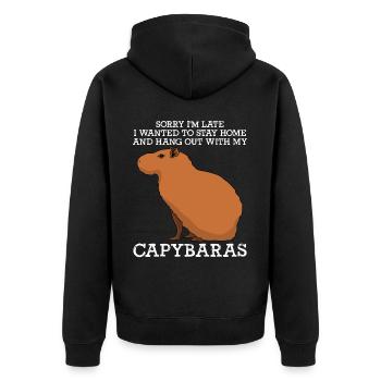 Capybaras Joke Capybara - Unisex Premium Bio Zip Hoodie - Schwarz - Hinten - Nico (187cm)