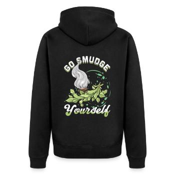 Smudge Sage Feather Spirituelle Hexerei - Unisex Premium Bio Zip Hoodie - Schwarz - Hinten - Nico (187cm)