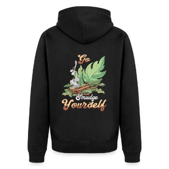 Smudge Sage Feather Spirituelle Hexerei - Unisex Premium Bio Zip Hoodie - Schwarz - Hinten - Nico (187cm)