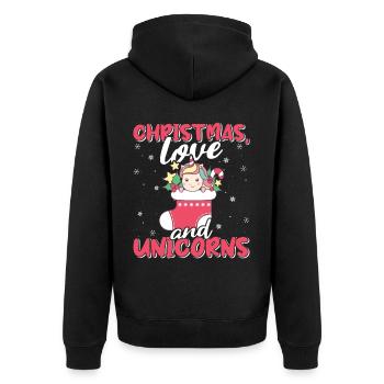 Einhorn Pferde Reitern Weihnachen Liebe Reiten - Unisex Premium Bio Zip Hoodie - Schwarz - Hinten - Nico (187cm)
