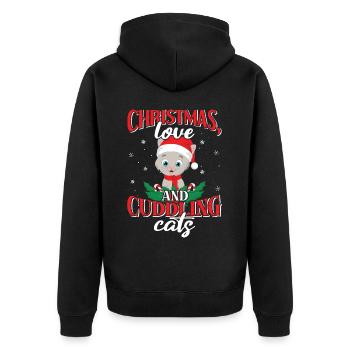 Chat, Câlin, Amour Animal, Noël, Amour Chats, - Veste à capuche bio Premium Unisexe - noir - Dos - Nico (187cm)