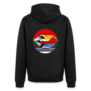 Retro Progress Pride Flag LGBTQ Rainbow Lips - Unisex Premium Bio Zip Hoodie - Schwarz - Hinten - Nico (187cm)
