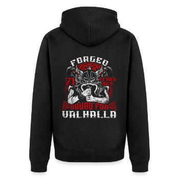 Forged 00 Years Ago For Valhalla 00. Geburtstag - Unisex Premium Bio Zip Hoodie - Schwarz - Hinten - Nico (187cm)