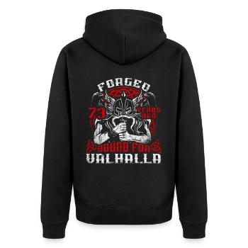Forged 00 Years Ago For Valhalla 00. Geburtstag - Unisex Premium Bio Zip Hoodie - Schwarz - Hinten - Nico (187cm)