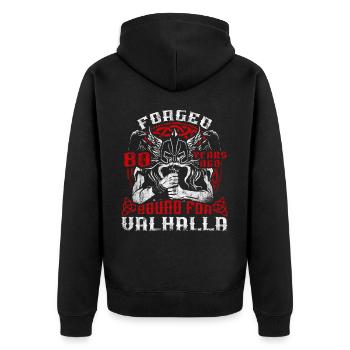 Forged 00 Years Ago For Valhalla 00. Geburtstag - Unisex Premium Bio Zip Hoodie - Schwarz - Hinten - Nico (187cm)