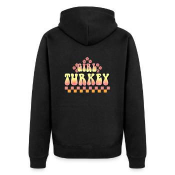 Funny Girl Turkey Turkey Funny Retro Thanksgiving - Unisex Premium Organic Zip Hoodie - black - Back - Nico (187cm)