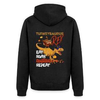 Kinder Lustiger Turkeysaurus Rex Dab Turkey Dino - Unisex Premium Bio Zip Hoodie - Schwarz - Hinten - Nico (187cm)