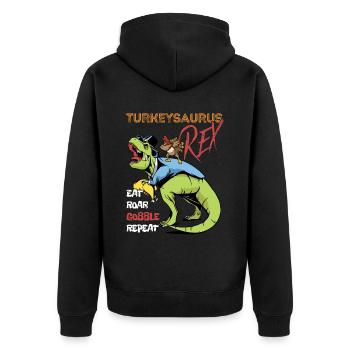 Kinder Lustiger Turkeysaurus Rex Dab Turkey Dino - Unisex Premium Bio Zip Hoodie - Schwarz - Hinten - Nico (187cm)