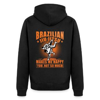 Le Jiu-Jitsu Brésilien me rend heureux, pas tellement - Veste à capuche bio Premium Unisexe - noir - Dos - Nico (187cm)