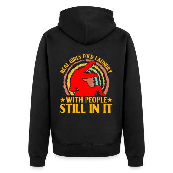 Real Girls fold Laundry with people still in it - Unisex Premium Bio Zip Hoodie - Schwarz - Hinten - Nico (187cm)