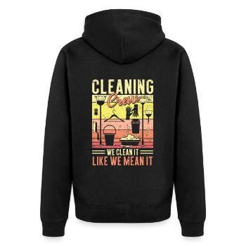 Cleaning Crew - Unisex Premium Organic Zip Hoodie - black - Back - Nico (187cm)