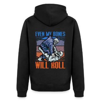 Brazilian Jiu-Jitsu even my bones will roll - Unisex Premium Bio Zip Hoodie - Schwarz - Hinten - Nico (187cm)