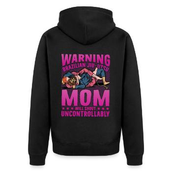 Warning Brazilian Jiu Jitsu Mom will shout - Unisex Premium Bio Zip Hoodie - Schwarz - Hinten - Nico (187cm)