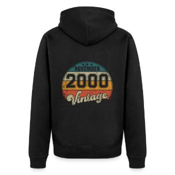 Vintage Geburtstag - November 2000 - Geschenkidee - Unisex Premium Bio Zip Hoodie - Schwarz - Hinten - Nico (187cm)