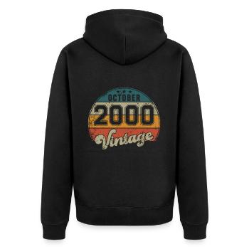 Vintage Geburtstag - Oktober 2000 - Geschenkidee - Unisex Premium Bio Zip Hoodie - Schwarz - Hinten - Nico (187cm)