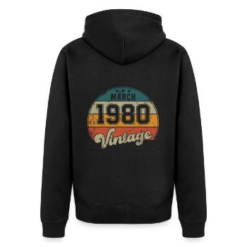 Vintage Geburtstag - März 1980 - Geschenkidee - Unisex Premium Bio Zip Hoodie - Schwarz - Hinten - Nico (187cm)
