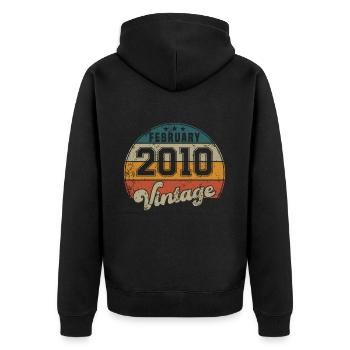 Vintage Geburtstag - Februar 2010 - Geschenkidee - Unisex Premium Bio Zip Hoodie - Schwarz - Hinten - Nico (187cm)