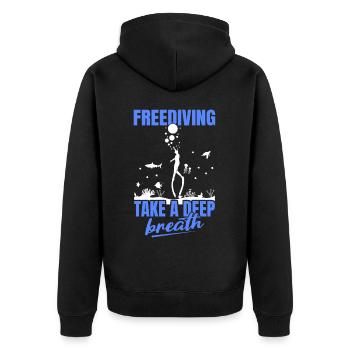 Diving, Freediving, Apnea No Limit Freediving - Unisex Premium Organic Zip Hoodie - black - Back - Nico (187cm)
