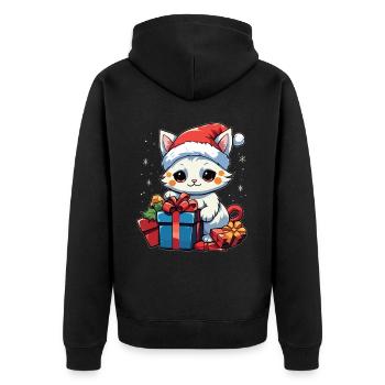 Kawaii Cat Christmas Anime Cute Santa Cat Lover - Unisex Premium Bio Zip Hoodie - Schwarz - Hinten - Nico (187cm)