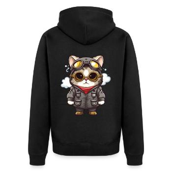 Pilot Cat Airplane Captain Kawaii Cat - Unisex Premium Bio Zip Hoodie - Schwarz - Hinten - Nico (187cm)