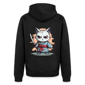 Cute Samurai Cat Kawaii Japanese Ronin Aesthetic A - Unisex Premium Bio Zip Hoodie - Schwarz - Hinten - Nico (187cm)