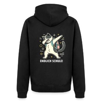 Schule Endlich Katze - Unisex Premium Bio Zip Hoodie - Schwarz - Hinten - Nico (187cm)