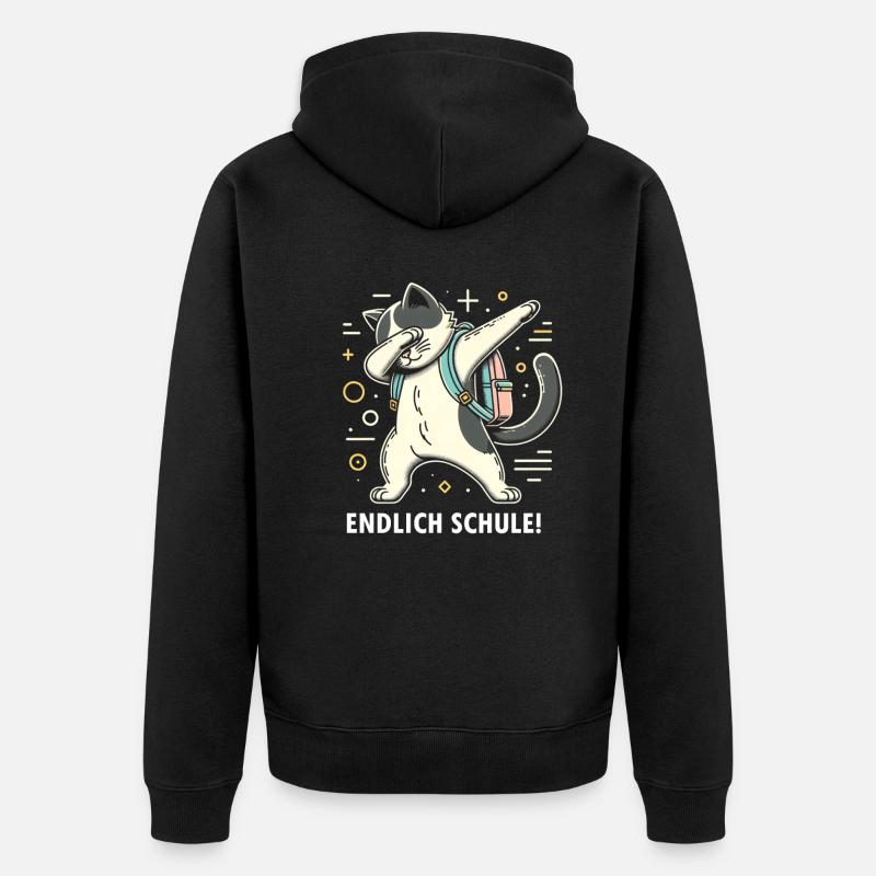 Schule Endlich Katze - Unisex Premium Bio Zip Hoodie - Schwarz