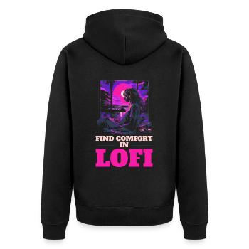 Lofi Mélomane Basse Fidélité Esthétique Japonaise - Veste à capuche bio Premium Unisexe - noir - Dos - Nico (187cm)