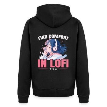 Lofi Music Lover Low Fidelity Japanese Aesthetic - Unisex Premium Organic Zip Hoodie - black - Back - Nico (187cm)