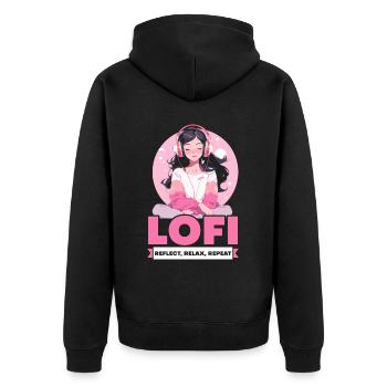 Lofi Mélomane Basse Fidélité Esthétique Japonaise - Veste à capuche bio Premium Unisexe - noir - Dos - Nico (187cm)