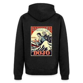 Falsches lustiges Kanagawa Kampfsport Dojo - Unisex Premium Bio Zip Hoodie - Schwarz - Hinten - Nico (187cm)