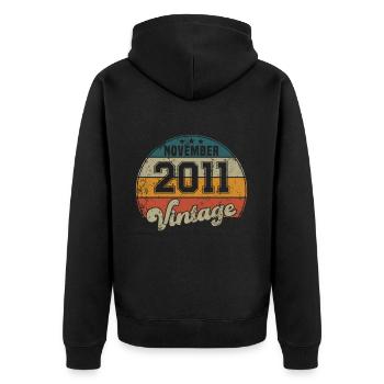 Vintage Geburtstag - November 2011 - Geschenkidee - Unisex Premium Bio Zip Hoodie - Schwarz - Hinten - Nico (187cm)