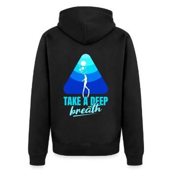 Diving, Freediving, Apnea No Limit Freediving - Unisex Premium Organic Zip Hoodie - black - Back - Nico (187cm)