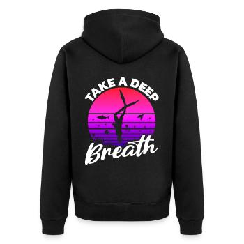 Tauchen, Apnoetauchen, Apnoe No Limit Freediving - Unisex Premium Bio Zip Hoodie - Schwarz - Hinten - Nico (187cm)