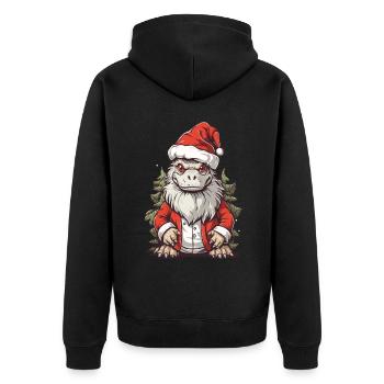 Dino Weihnachten lustig Dinosaurier Weihnachtsmann - Unisex Premium Bio Zip Hoodie - Schwarz - Hinten - Nico (187cm)