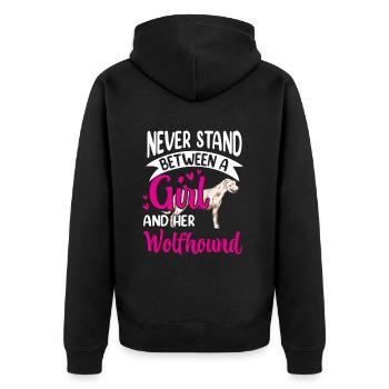 Fille et son Irish Wolfhound Wolfhound - Veste à capuche bio Premium Unisexe - noir - Dos - Nico (187cm)