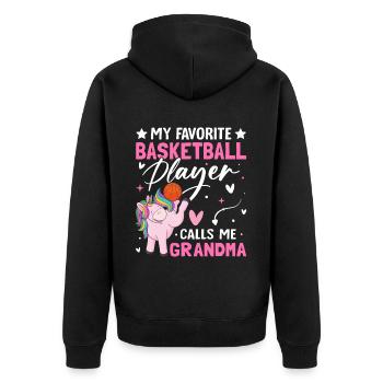 Basketball-Oma - Unisex Premium Bio Zip Hoodie - Schwarz - Hinten - Nico (187cm)