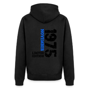 1975 November Limited Edition 48. Geburtstag Deko - Unisex Premium Bio Zip Hoodie - Schwarz - Hinten - Nico (187cm)