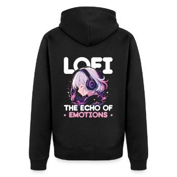Lofi Mélomane Basse Fidélité Esthétique Japonaise - Veste à capuche bio Premium Unisexe - noir - Dos - Nico (187cm)