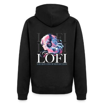 Lofi Mélomane Basse Fidélité Esthétique Japonaise - Veste à capuche bio Premium Unisexe - noir - Dos - Nico (187cm)