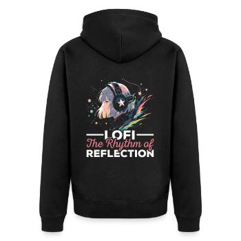 Lofi Mélomane Basse Fidélité Esthétique Japonaise - Veste à capuche bio Premium Unisexe - noir - Dos - Nico (187cm)