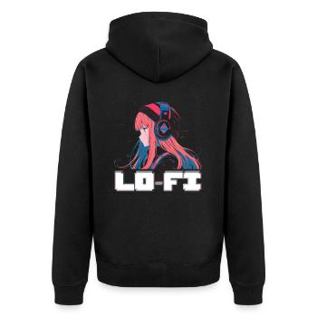 Lofi Mélomane Basse Fidélité Esthétique Japonaise - Veste à capuche bio Premium Unisexe - noir - Dos - Nico (187cm)