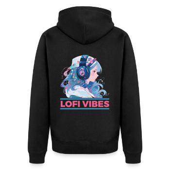 Lofi Music Lover Low Fidelity Japanese Aesthetic - Unisex Premium Organic Zip Hoodie - black - Back - Nico (187cm)