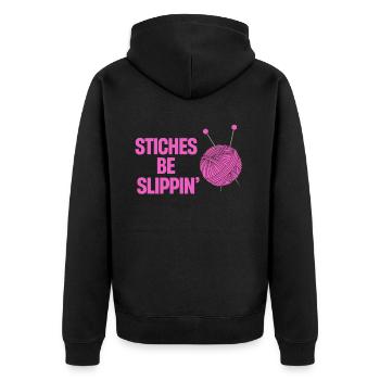 Stitches Be Slippin' Knitting Crochet Clothcraft - Unisex Premium Organic Zip Hoodie - black - Back - Nico (187cm)