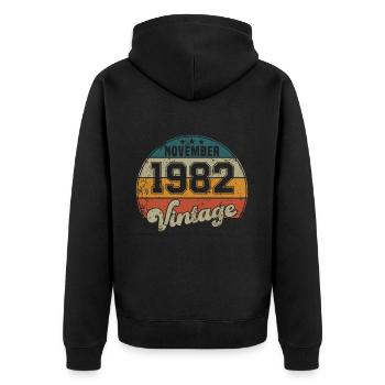 Vintage Geburtstag - November 1982 - Geschenkidee - Unisex Premium Bio Zip Hoodie - Schwarz - Hinten - Nico (187cm)
