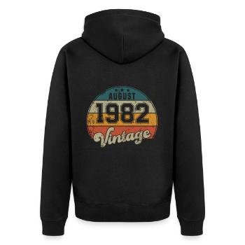 Vintage Geburtstag - August 1982 - Geschenkidee - Unisex Premium Bio Zip Hoodie - Schwarz - Hinten - Nico (187cm)