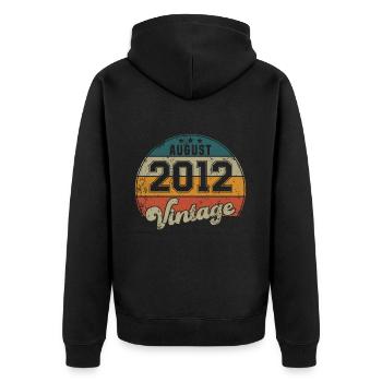 Vintage Geburtstag - August 2012 - Geschenkidee - Unisex Premium Bio Zip Hoodie - Schwarz - Hinten - Nico (187cm)