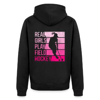 Field Hockey Real Girls Play Field - Unisex Premium Organic Zip Hoodie - black - Back - Nico (187cm)