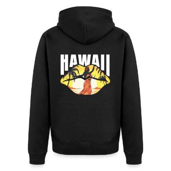 Tropical Summer Hawaii Beach Lips Retro Sunset - Unisex Premium Bio Zip Hoodie - Schwarz - Hinten - Nico (187cm)